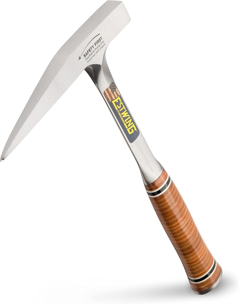 Estwing Rock Pick - 13 oz Geology Hammer with Milled Face & Genuine Leather Grip - E13PM, Brown - Image 1